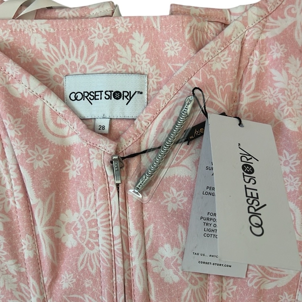 Corset Story Pink English Rose Corset Cottagecore Coquette Lace Up Crop Bustier - Picture 8 of 12